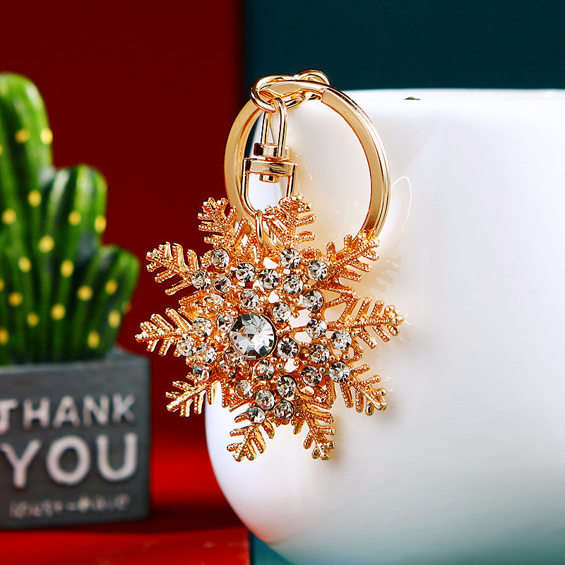 Wholesale Diamond Inlaid Christmas Snowflake Metal Keychain